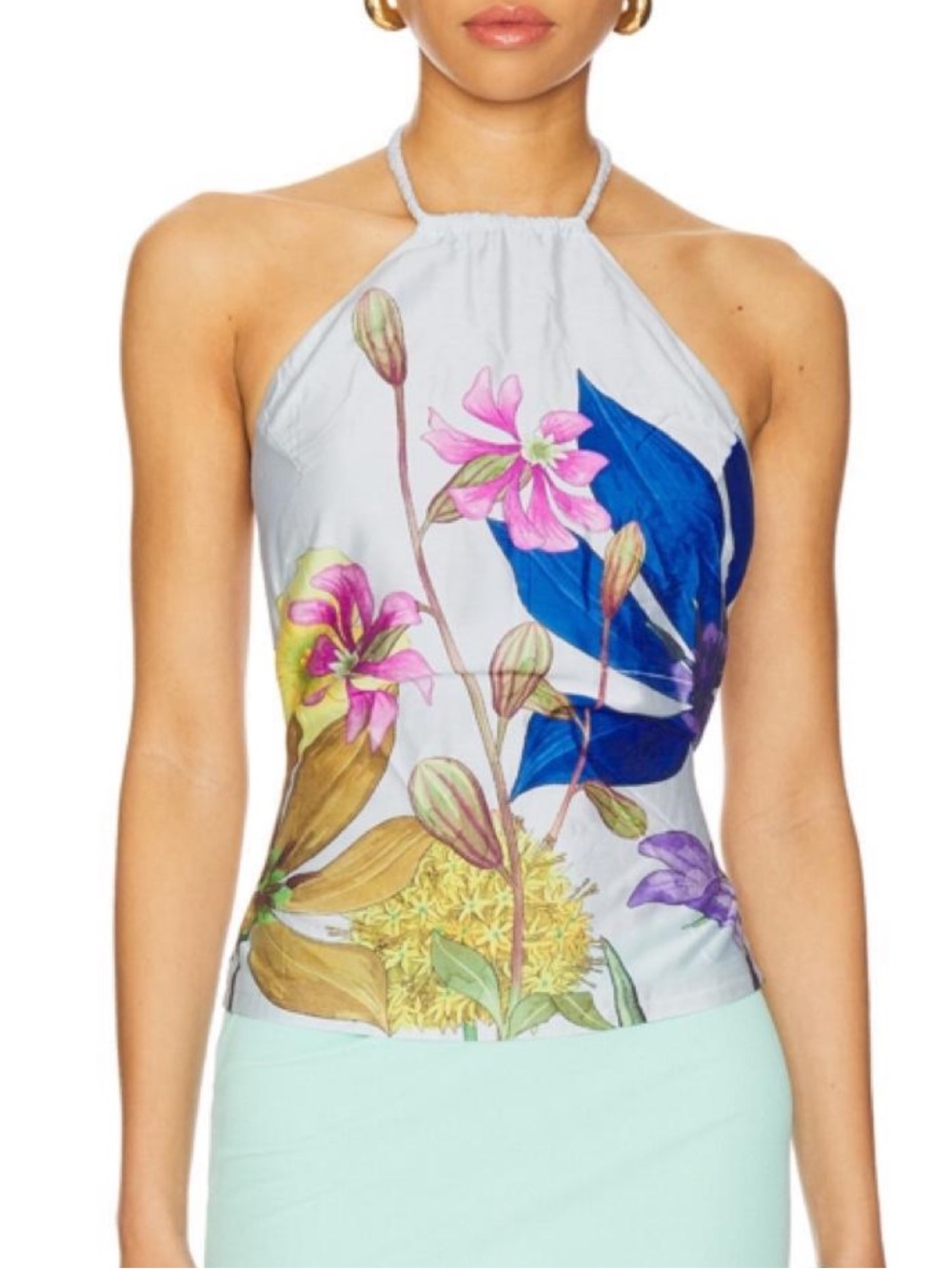 Muma World op-ed back Floral Halter Camisole in Light Gray with Multicolor Print